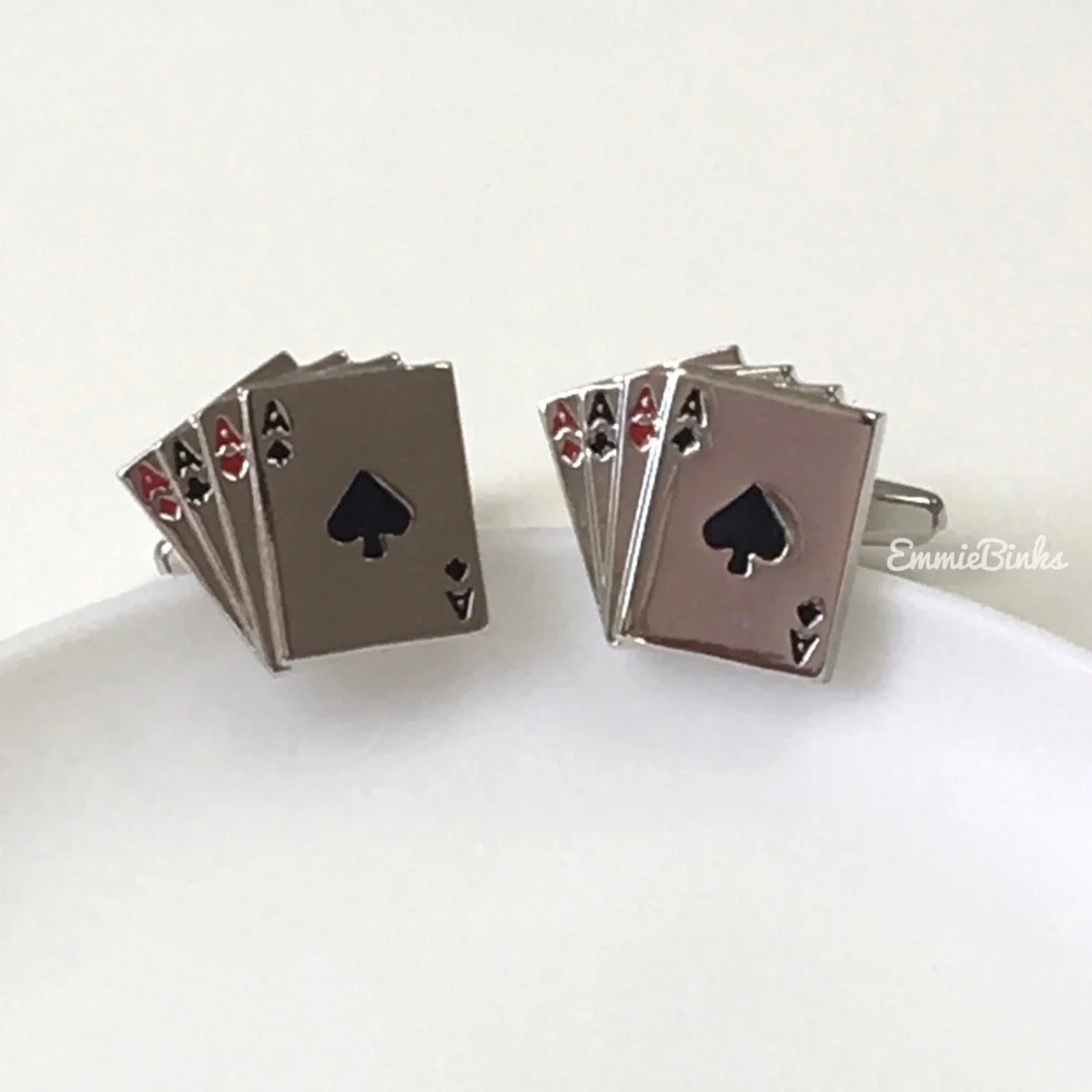 New Aces Wild Four Ace Silver Playing Card Cufflinks ~ Poker ~Groom / Best Man